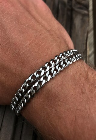 SILVER CURB CHAIN BRACELET