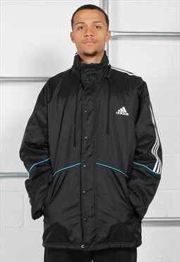 Vintage Adidas Coat in Black with Spell Out Logo Large