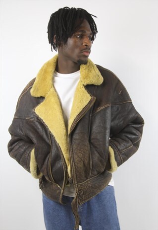 VINTAGE LEATHER SHEEPSKIN LINED AVIATOR JACKET