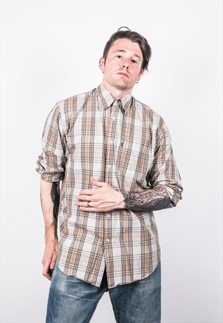 VINTAGE 1990S BEIGE CHECKED SHIRT