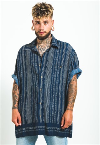 VINTAGE 80S CRAZY PATTERN FESTIVAL SHORT SLEEVE SHIRT/ S6131
