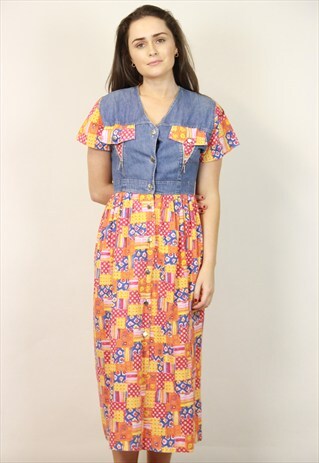 VINTAGE DENIM PATTERNED DRESS