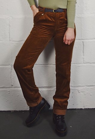 VINTAGE CORD HIGH WAISTED TROUSERS 90S BROWN