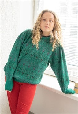 Vintage 80's Green Glitter Thread Knitted Jumper
