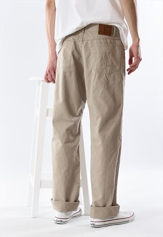 VINTAGE MEN YVES SAINT LAURENT BIG LOGO CHINO PANTS TROUSERS