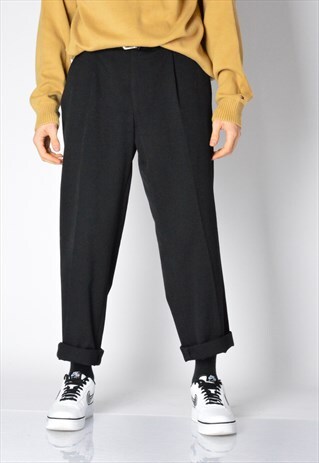 VINTAGE 90S BLACK MINIMALIST WOOL BLEND PANTS