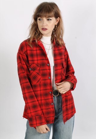 VINTAGE QUILTED LINED CHECK FLANNEL SHIRT RED