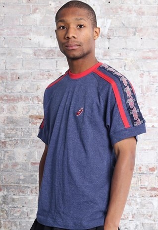 VINTAGE ASICS TAPE LOGO T-SHIRT BLUE
