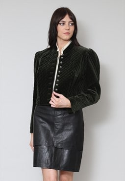 80's Green Velvet Puff Sleeve Crop Ladies Vintage Jacket