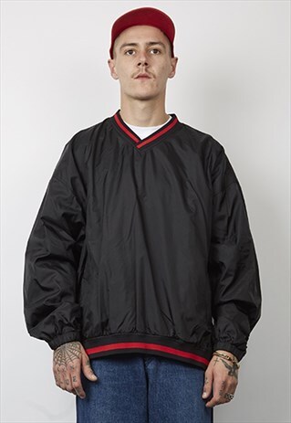VINTAGE 90'S CHAMPION BLACK NYLON V-NECK SWEATSHIRT