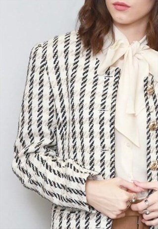 VINTAGE 1980'S HERITAGE CREAM METALLIC WOOL BLAZER.