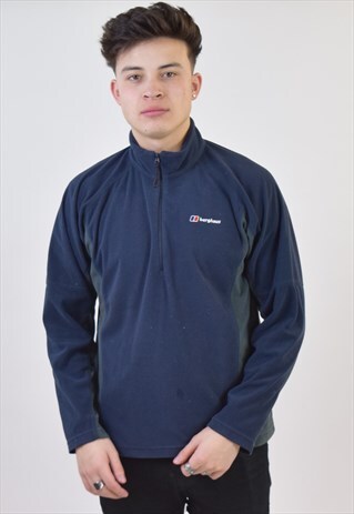 VINTAGE 90S BLUE GREY BERGHAUS ZIP UP FLEECE