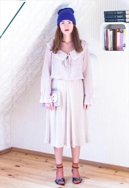 Cream long sleeve crochet combined vintage dress