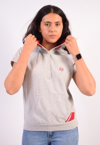 VINTAGE SERGIO TACCHINI SLEEVELESS HOODIE JUMPER GREY