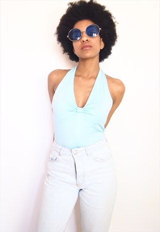 BLUE HALTER TOP