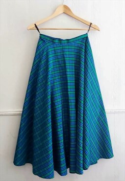 Vintage David Butler Tartan Blue & Green Rockabilly Skirt