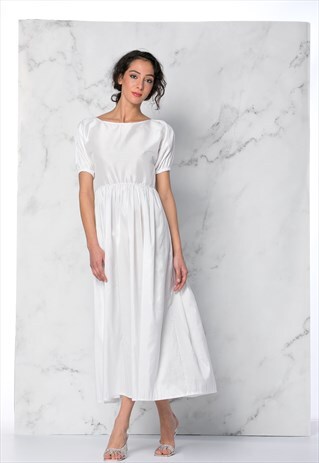 WHITE TAFFETA PUFFY DRESS