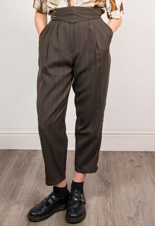 VINTAGE 90'S BROWN PINSTRIPED HIGH WAIST TROUSERS