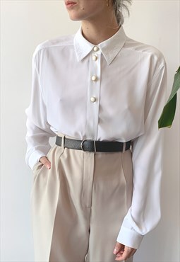 Vintage 60's White Loose Prairie Button Up Shirt Blouse