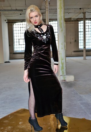 70S VINTAGE EVENING VELVET DRESS