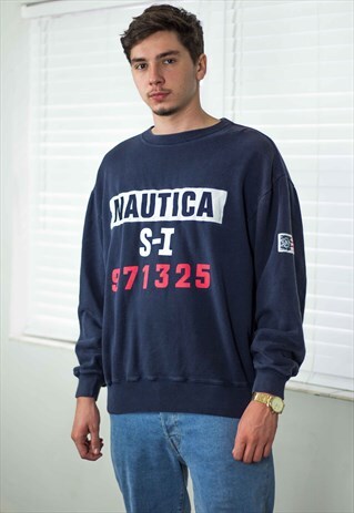 VINTAGE NAUTICA SWEATSHIRT JUMPER LOGO 90S L 18.5