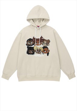 Cartoon hoodie rapper pullover grunge anime jumper in cream
