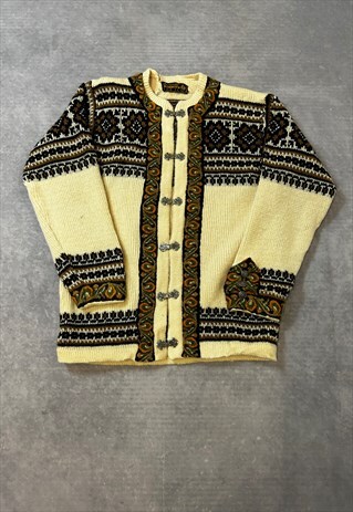 VINTAGE KNITTED CARDIGAN NORWEGIAN STYLE PATTERNED SWEATER