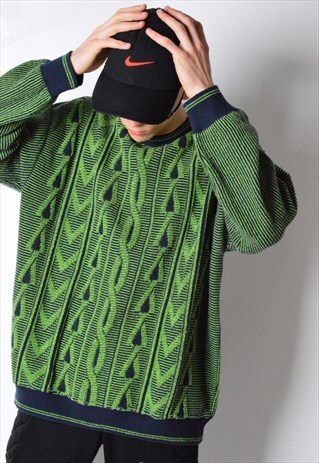 VINTAGE 90S GREEN KNIT ABSTRACT JUMPER