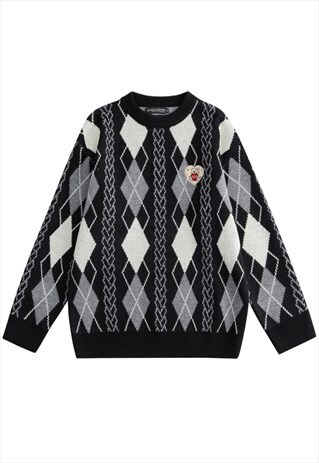 KALODIS VINTAGE DIAMOND LATTICE ROUND NECK SWEATER
