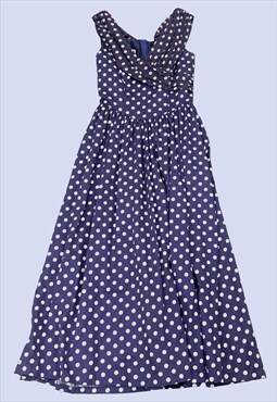 Vintage Purple White Polka Dot V Neck Cotton Maxi Dress