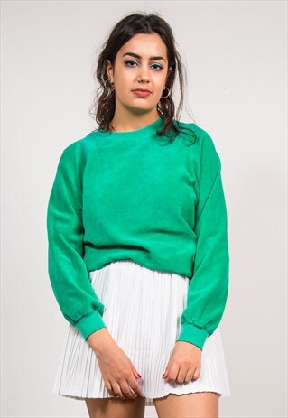 VINTAGE 90'S GREEN TOWELLING SWEATER JUMPER