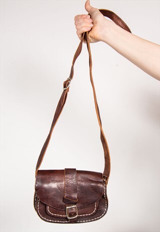 90'S VINTAGE BROWN LEATHER FESTIVAL SHOULDER SATCHEL BAG