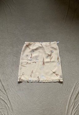 Vintage 90s Cream Flower Pattern Mini Skirt 