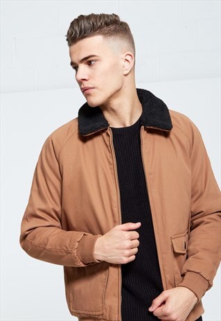 MENS BRAVE SOUL TAN FLEECE COLLAR JACKET