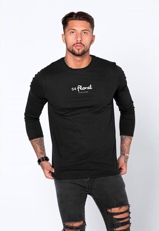 CENTRE LOGO LONG SLEEVED T-SHIRT - BLACK