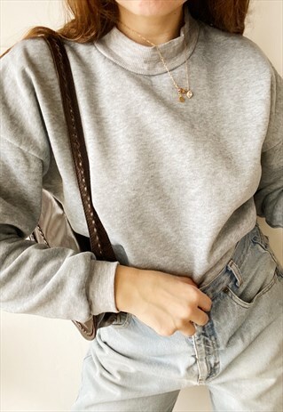 SLOUCHY SOLID BASICS SWEATSHIRT JUMPER PULLOVER GREY