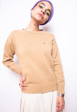 VINTAGE 90S TOMMY HILFIGER BEIGE JUMPER ID:3623