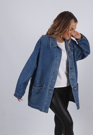 VINTAGE DENIM JACKET OVERSIZED LONGLINE LONG UK 14 - 16 J53T