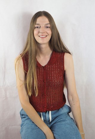 VINTAGE RED CROCHET KNITTED TOP