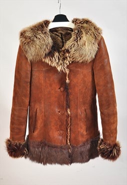 Vintage 00s shearling sheepskin coat in brown