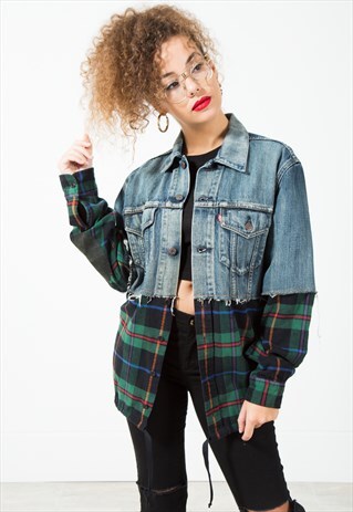 VINTAGE LEVI'S REWORKED CHECK DENIM JACKET / S2233