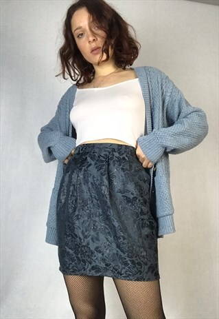 BLUE BROCADE PRINT SKIRT