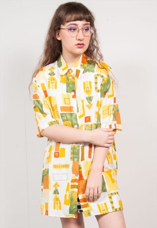 VINTAGE 90'S ORANGE ABSTRACT SHIRT
