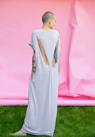 KAFTAN DRESS IN GREY WITH LOOSE AND EXTRAVAGANT DESIGN