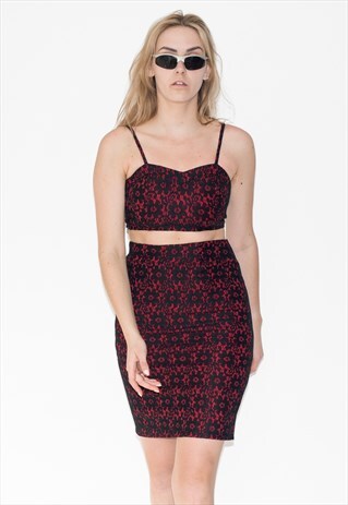 Vintage Y2K iconic skirt set formal co-ords in red / black