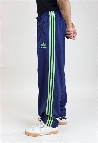VINTAGE 90S ADIDAS NAVY/GREEN TRACKSUIT BOTTOMS