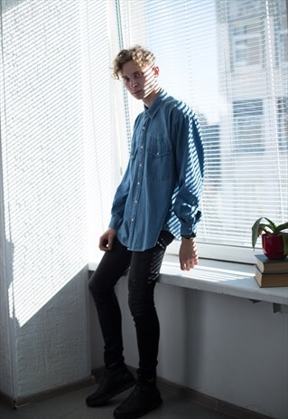 VINTAGE 90'S BLUE DENIM WESTERN STYLE SHIRT