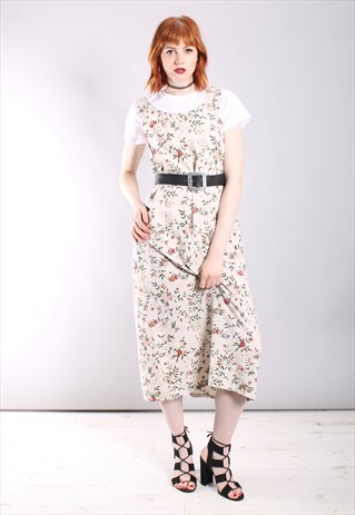 VINTAGE 90S FLORAL PINAFORE MIDI DRESS