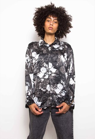 VINTAGE 90S SATIN FLORAL SHIRT ID:4070