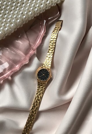 VINTAGE 80S QUEMEX QUARTZ 18K GOLD PLATED LADIES WRIST WATCH
